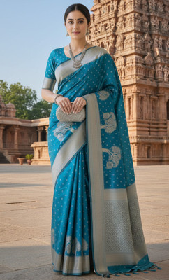 Bajrang fab Self Design Banarasi Satin Saree(Dark Blue)