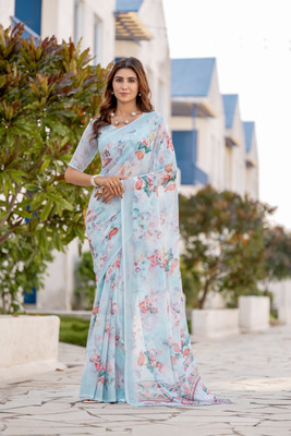 INDRAPOOJA CREATION Printed Bollywood Georgette Saree(Light Blue)