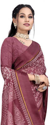 Vimalnath Synthetics Printed Ikkat Linen Saree(Pink)