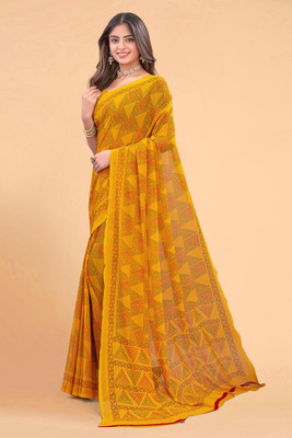 ZAMUNA Geometric Print Daily Wear Georgette Saree(Yellow)