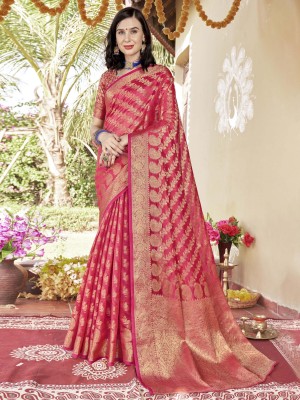 sagarika Woven Bollywood Organza Saree(Pink)