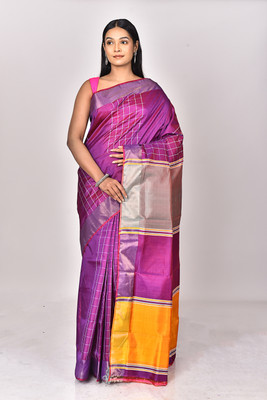 Ramshyam Collection Woven Kantha Pure Silk Saree(Purple)