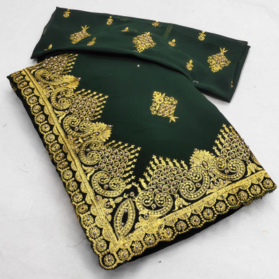 KHRITI FAB Embroidered, Floral Print Bollywood Georgette Saree(Green)