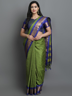 sanvi Woven, Checkered, Embellished, Self Design Daily Wear Jacquard, Cotton Silk Saree(Light Green)