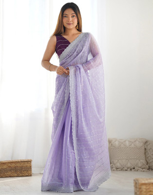 Samah Embroidered, Embellished Bollywood Jimmy choo, Chiffon Saree(Purple)