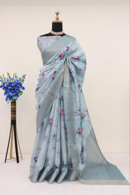 MITMAN CREATION Digital Print Bollywood Art Silk Saree(Blue)