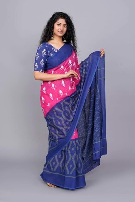 Printed Cotton Mulmul Saree Printed Daily Wear Pure Cotton Saree(Pink)