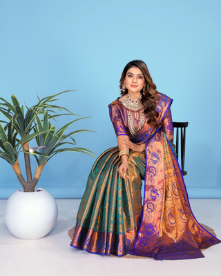 Jay fashion Self Design Banarasi Art Silk, Silk Blend Saree(Blue)