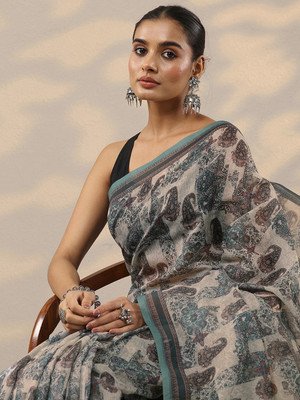 LIBAS Printed Daily Wear Silk Blend Saree(Green)