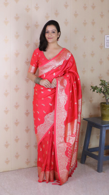 SICHYAH Woven Banarasi Pure Silk Saree(Pink)