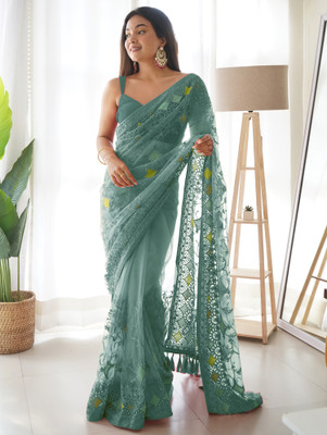Sareemall Embellished Bollywood Net Saree(Dark Green)