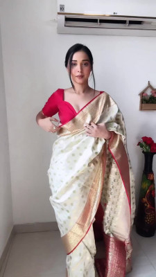 GATISHVAM TEXTILE Printed Banarasi Art Silk Saree(White)