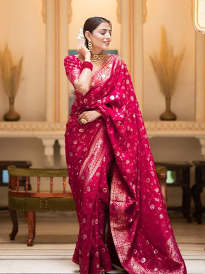 AMRUTKALA SAREES Woven Banarasi Silk Blend Saree(Pink)