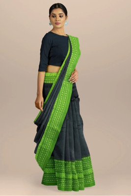Shrutisareeghar Woven Handloom Pure Cotton Saree(Black)