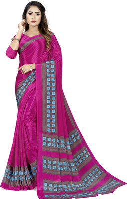 Bansi Ecom Printed, Temple Border Daily Wear Crepe, Silk Blend Saree(Pink)