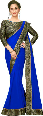 Maruti Creation Solid/Plain Bollywood Georgette Saree(Blue)