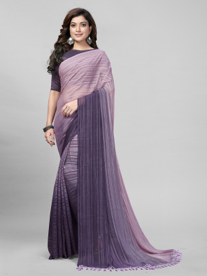 Granthva Fab Self Design, Embellished Bollywood Silk Blend Saree(Purple)