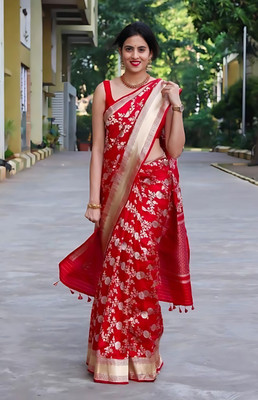fosgen etp Self Design Kanjivaram Pure Silk Saree(Red)
