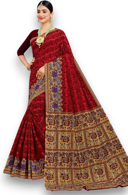 TwishaSaree Printed Daily Wear Pure Cotton Saree(Red)