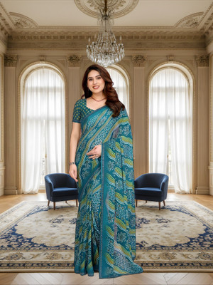 SmittenSmit Printed Bollywood Georgette Saree(Light Green)