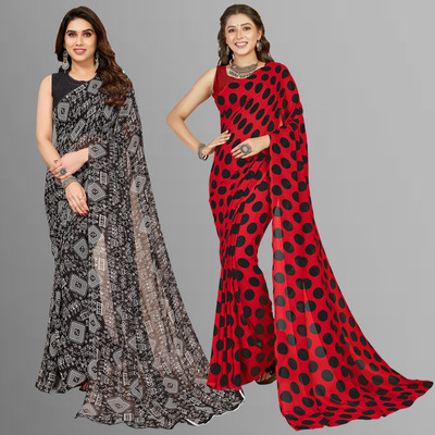 Anand Sarees Printed Bollywood Georgette Saree(Pack of 2, Red, Black)