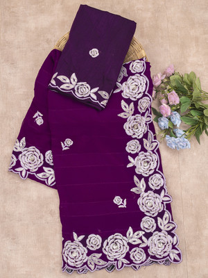 DRASHTI ART Embroidered Bollywood Georgette Saree(Purple)