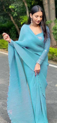 RK Creation Embroidered Berhampuri Georgette Saree(Light Blue)