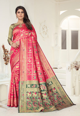 Shopwell Woven Patola Cotton Silk, Jacquard Saree(Multicolor)