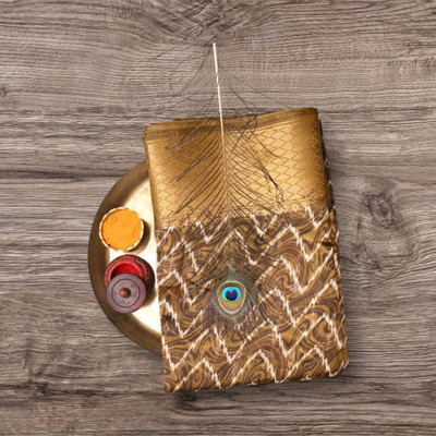 TRIKUTA Woven Saree with Attached Blouse Linen Saree(Gold)