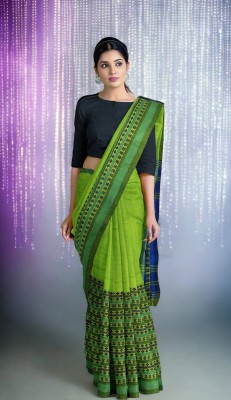 SLAGHA Woven Handloom Cotton Blend Saree(Light Green)
