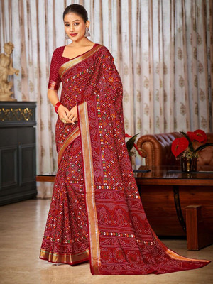 all about you Woven Daily Wear Silk Blend Saree(Red)