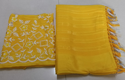 HouseOfCommon Embroidered Bollywood Georgette Saree(Yellow)