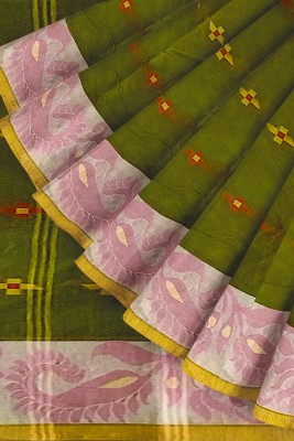 Ganesh plastic and industry Woven Tant Pure Cotton Saree(Dark Green)