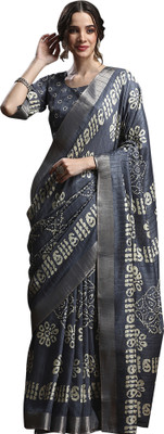 Tasrika Printed Madurai Silk Blend Saree(Grey)