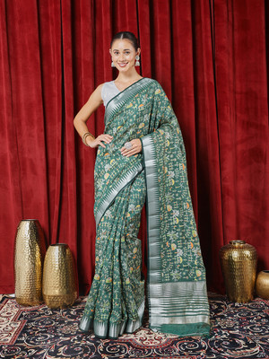 Meena Bazaar Printed Bollywood Art Silk Saree(Green)