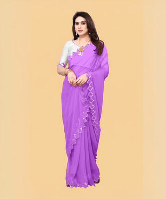 SHELDROM MART Embroidered Bollywood Georgette Saree(Purple)