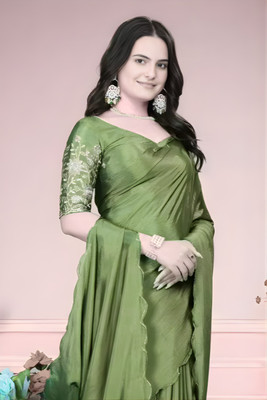 Colour9Fashion Embroidered Bollywood Georgette Saree(Light Green)