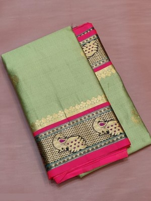 KRIYANSH Self Design, Woven, Printed, Applique, Embellished, Floral Print Paithani Jacquard, Cotton Silk Saree(Light Green)