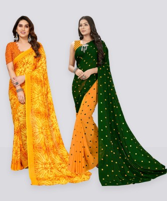 Anand Sarees Printed Bollywood Georgette Saree(Pack of 2, Green, Yellow)