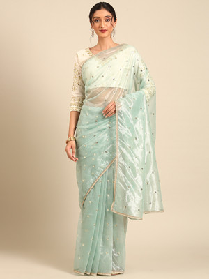 Tasrika Embroidered Bollywood Net Saree(Blue)