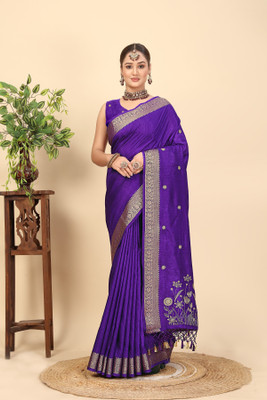 J6 Designers Embroidered Bollywood Cotton Blend Saree(Light Blue)