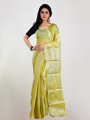 Shaw Creation Solid/Plain Handloom Handloom Tissue Saree(Green)