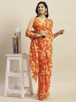 RATAN Printed Daily Wear Chiffon Saree(Orange)