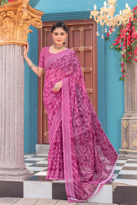 VIBHAGYAA Printed Daily Wear Chiffon Saree(Pink)