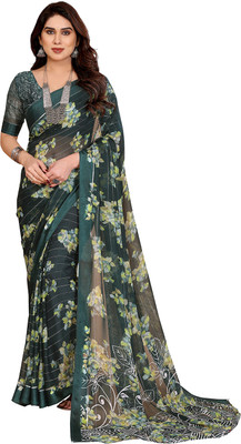 Moda Rapido Embellished, Floral Print Bollywood Georgette, Satin Saree(Green)