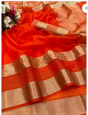 Shree Vinayak Creations Self Design Bollywood Organza Saree(Orange)