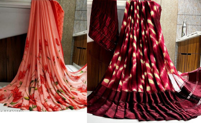 Sitanjali Floral Print Daily Wear Georgette Saree(Pack of 2, Red)