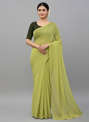 Sanskriti Synthetics Solid/Plain Handloom Georgette Saree(Green)