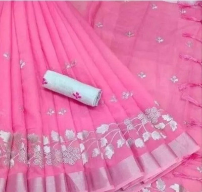 valida Embroidered Chanderi Cotton Silk Saree(Pink)
