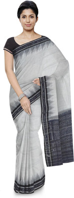 handloom paridhaan Self Design, Striped Sambalpuri Pure Cotton Saree(Grey)
